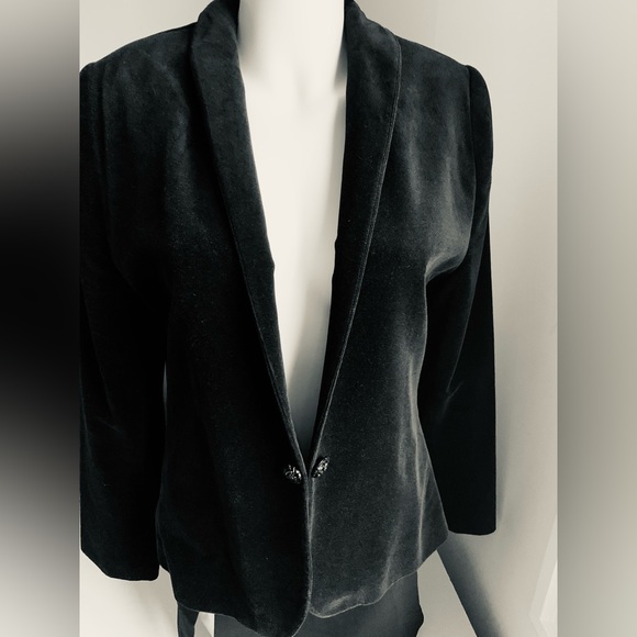 Black thick cotton velvet blazer single button tuxedo shawl collar high neck 12 - Picture 11 of 16